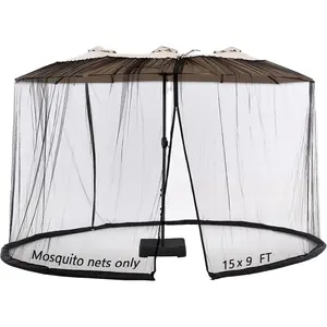 Mosquito Neting for 15FT Double-Sided Patio Umbrella Sunbrella Neting Double Zipper Water Pipe Bottom  and for Patio Gazebo pop up canopy10x10 Interchangeable (Black 15ft)