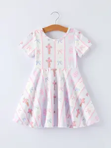 Easter Egg and Cross Print Christening Girls Dress