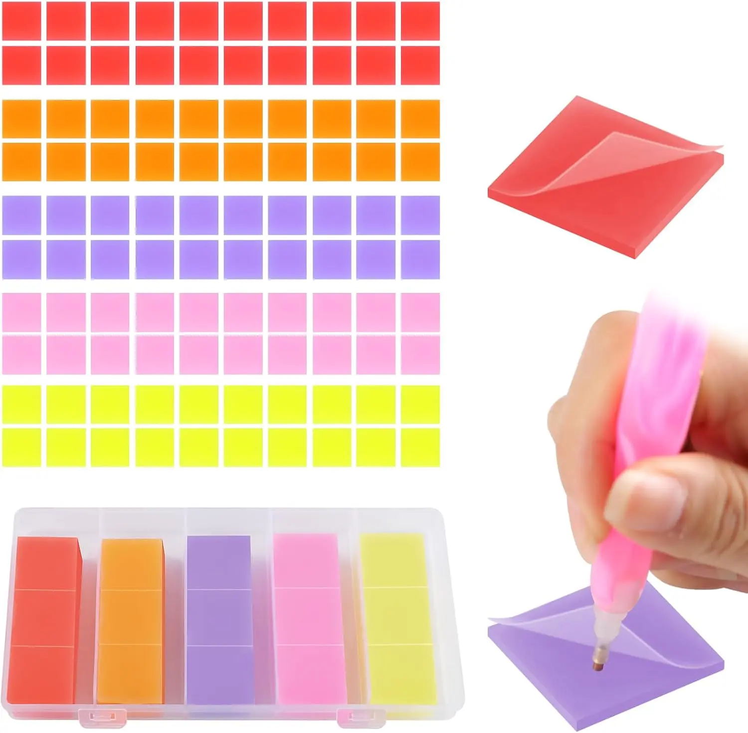 Diamond Art Wax 100 PCS, 5 Different Colors DIY Diamond Painting Wax with Storage Box for Adults and Kids, 2x2 cm Glue Wax for Diamond Art Painting