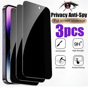 HD Privacy Anti-Spy Cellphone Screen Protector, Protective Tempered Glass Film, Full Coverage with Black Edge, Anti-Scratch & Anti-Oil Coating, High Definition Clear Display Protection, 3 Pack For iPhone Series