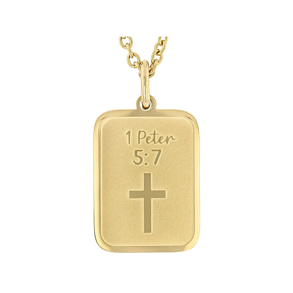 JTV 14K Yellow Gold Over Stainless Steel Bible Verse Pendant with Chain JTV 14K Yellow Gold Over Stainless Steel Bible Verse Pendant with Chain