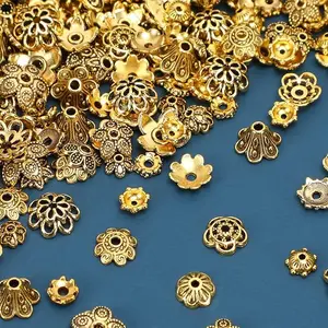 Spacer Beads Caps, About 160Pcs Antique Gold Flower Beads Caps Bali Style Jewelry Making Metal Bead Caps for DIY Bracelet Necklace Earrings Making