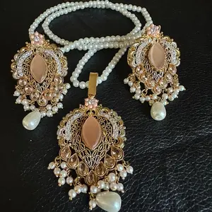 Combo Set Pendant Locket Indian Pakistani Gold Jewelry Necklace Boho Style Gift for Girls Women Birthday Enchanting Hydro Stones Handmade Kundan