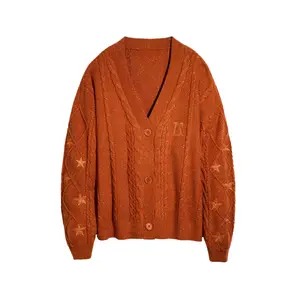 Fans-made Star Embroidered Showgirl Orange Cardigan with V-Neck and Button Closure