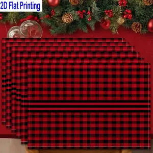 1PC/4Pcs/6Pcs 2D Flat Printed Red Black Plaid Winter Style Table Mats, Placemats, Kitchen Decorative Placemat, Heat-resistant Kitchen Table Mats, Home Restaurant Table Mats, Outdoor Picnic Table Cloth Mats, Etc