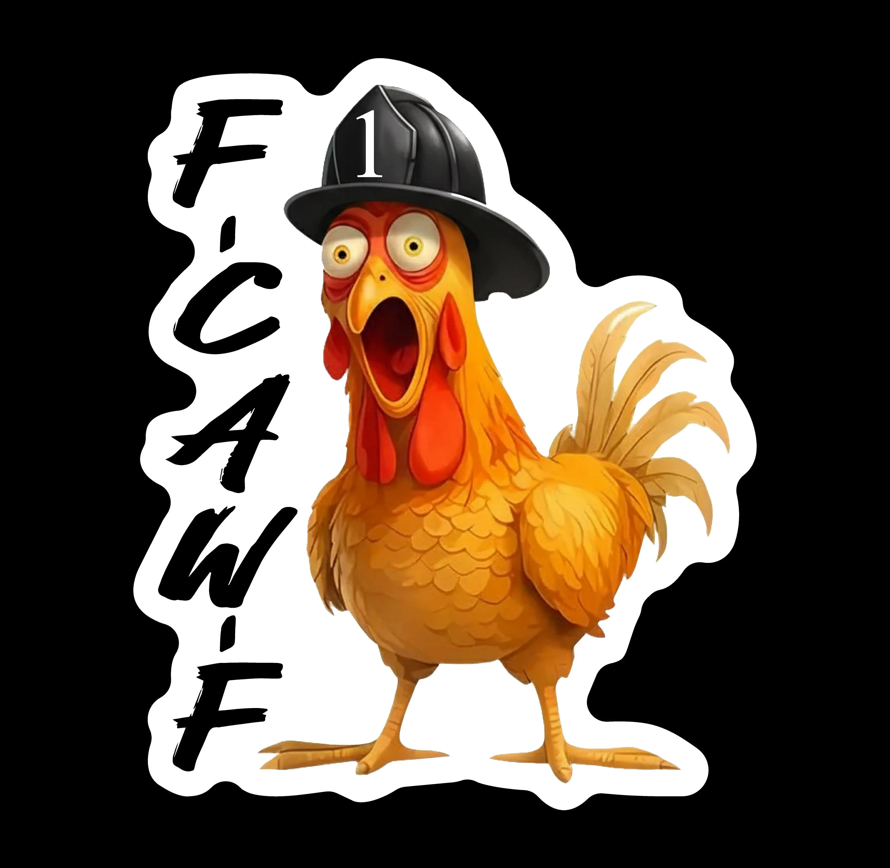 Firefighter F-Caw-F Rooster Chicken (two decals 2.5")  Sticker