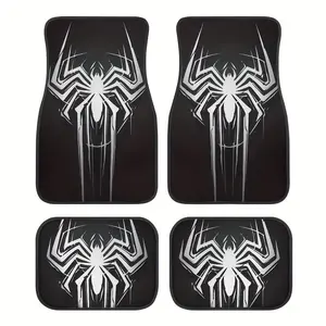 4pcs Set of Stylish White Spider Pattern Car Floor Mats, Non-Slip & Easy to Clean, All-Season - Perfect Gift for Men and Women, Complete Set of Car Floor Mats, Car Interior Accessory