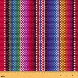 Mexican Stripes Fabric by The Yard,Cinco de Mayo Upholstery Fabric for Chairs,Ethnic Boho Native American Waterproof Fabric
