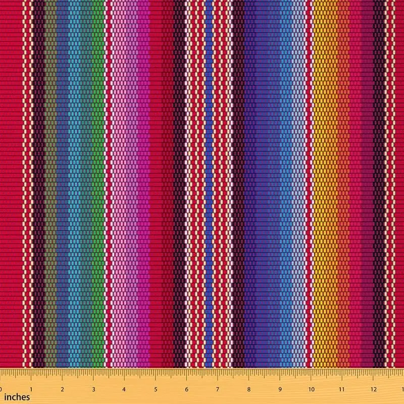 Feelyou Mexican Colorful Striped Bohemian Pattern Fabric by the Yard - 3D Print Detail, Washable 100% Poly, Easy to Clean, All Seasons Waterproof Indoor/Outdoor Chair Upholstery Fabric (Cinco de Mayo Themed)