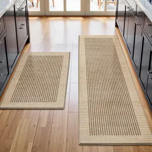 LUMI Kitchen Rugs Non-Skid Non-Scratch Comfort Standing Desk Mat Anti-Fatigue Machine Washable Khaki Striped for Kitchen Bedroom Hallway Door Mat