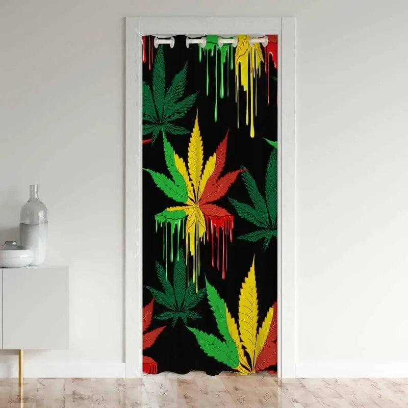 Feelyou Flat Weave Grommet Blackout Curtain Panels - 34x80 in (2 m), 30%-50% Blackout, Bold Botanical Cannabis Leaf Print, Thermal Insulated, Partially Lined, Indoor Window Hanging, Room Divider, for Bedroom, Kitchen