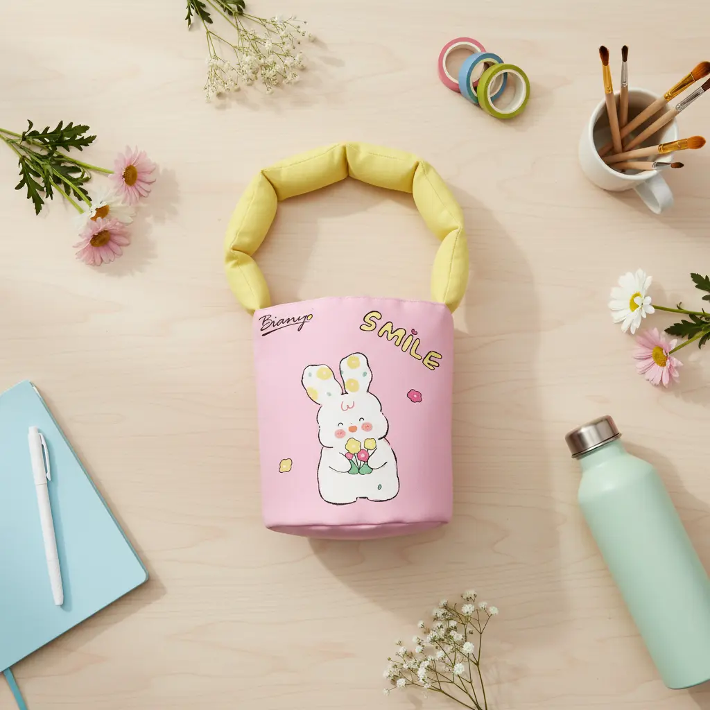 Bianyo Kawaii Canvas Marker Pouch, Cute Large Capacity Pencil Case for Markers & Pens, Portable Art Supplies Organizer, Pouch Only, No Markers Included, Gift for Mom