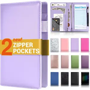 Cute Server Book with 2 Zipper Pockets, Server Books for Waitress Cute, Waiter Book, Sturdy Waitress Book with  Zipper Pockets, Servers Book Waitress Accessories Fit Server Apron, Lavender