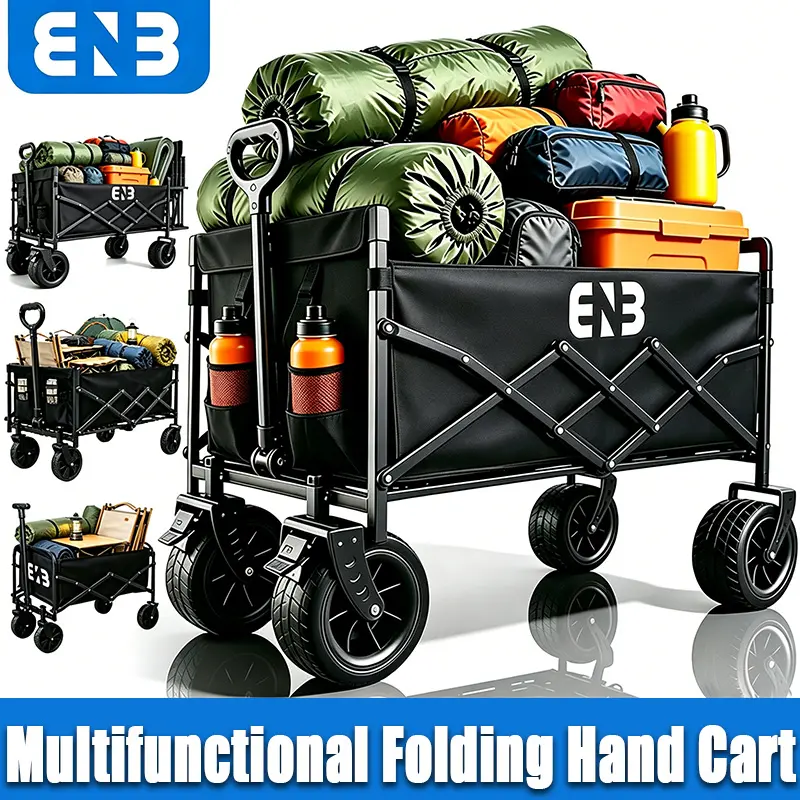 Foldable Outdoor Utility Wagon, Heavy-Duty Collapsible Cart with All-Terrain Wheels for Camping, Beach, and Garden