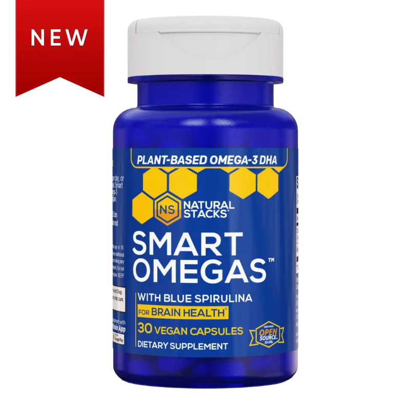 Smart Omegas - Plant-Based Omega-3 Supplement with DHA for Brain Health* - Each capsule of Smart Omegas has 200 mg of DHA from AvailOm algae, supporting brain health, focus, and memory.*