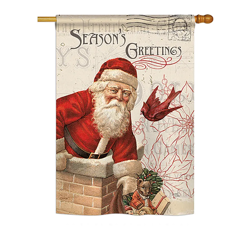 Breeze Decor BD-XM-H-114194-IP-BO-DS02-US Double-Stitched Polyester Antique Santa Print Vertical House Flag, 28x40", Outdoor Indoor Festive Home Winter Christmas Decoration