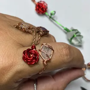 Adjustable Rose Ring - pure copper Wire, Fits Any Finger, Choose Your Crystal