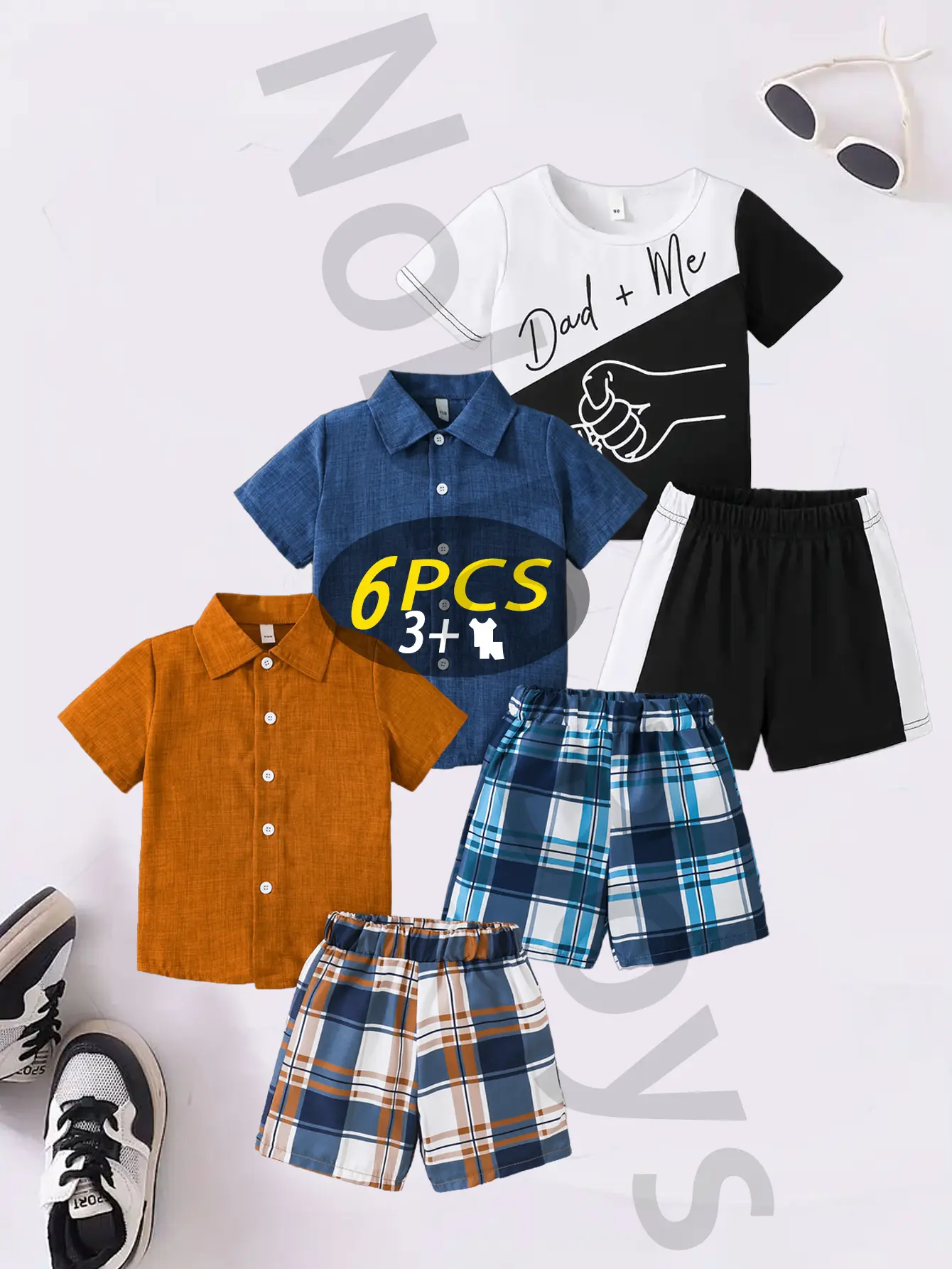 Directional development of new boys' and girls' fashion shorts suits in summer, printed sports and leisure suits, 6-piece tops, 3 shorts and 3 pieces