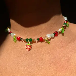 Adjustable Strawberry Field Beaded Necklace with Gold Plated Findings
