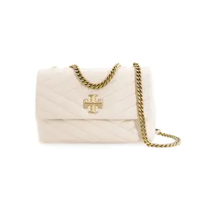 Tory Burch Kira Convertible Crossbody Shoulder Bag for Women, Herringbone Quilted Leather with Chain Strap, Cream White