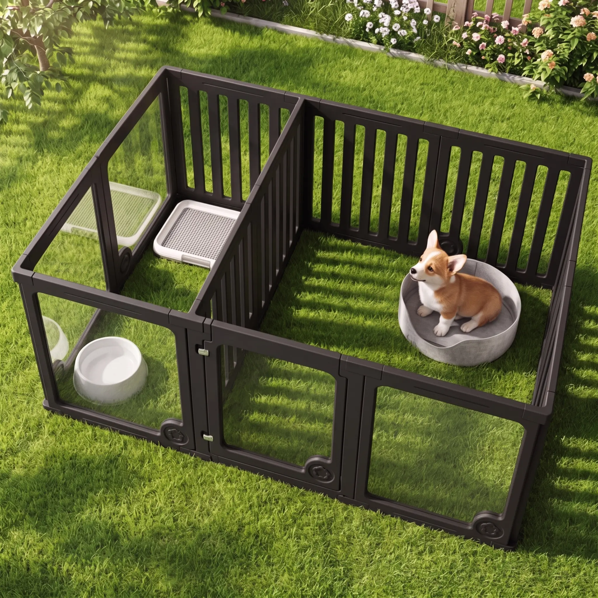 Super Category Transparent Pet Playpen,10/12-Panel 24" Tall Dog Fence with Door, 360° Wide View Anti-Anxiety Puppy Pen, Double Reinforcement Non-Slip Suction Cups, Tool-Free Assembly for Small Dogs Indoor Outdoor