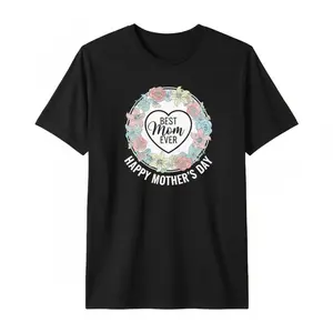 Best Mom Ever Mother's Day T-shirt Floral Heart Graphic Women's Crew Neck Short Sleeve Casual Gifting Tee Black