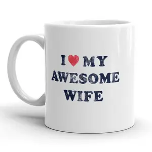 I Love My Awesome Wife Mug Cute Valentines Day Coffee Cup - 11oz Funny Coffee Mugs Ceramic Printed Drinkware Cup