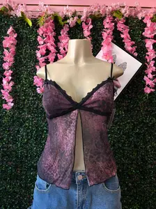 Dark Plum Mesh Split-Front Camisole