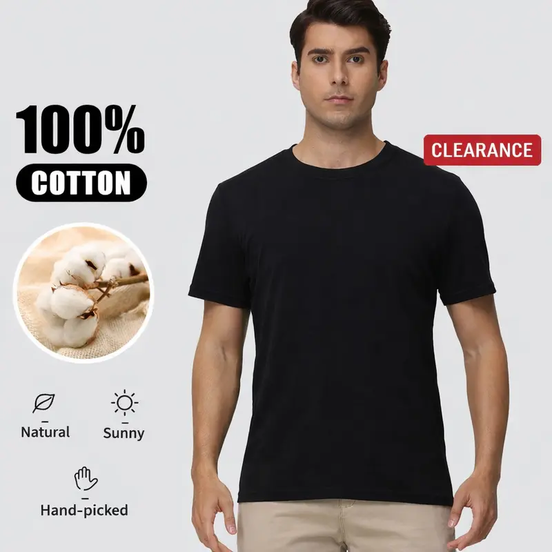 Alimens&Gentle Men's 100% Cotton Heavyweight Short-Sleeve T-Shirts Menswear Top [Clearance]