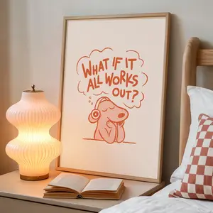 What If It All Works Out Poster, Positive Affirmations Dog Print, Classic Kids Playroom Wall Decor, Sophisticated Aesthetic, Unframed Print Only