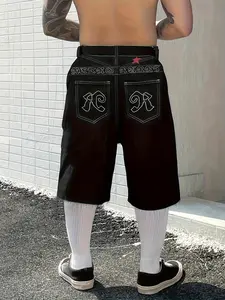 Men's Vintage Cartoon Print Denim Shorts, Loose Casual Street Shorts for Daily Wear, Men's Bottoms for Summer, Casual Relaxed Shorts, Denim Shorties