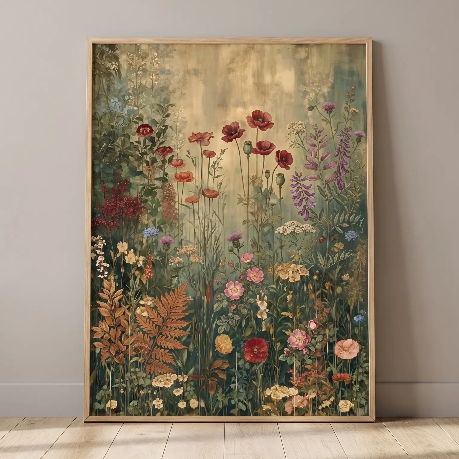 Wildflower Garden Poster Botanical Wall Art, Colorful Floral Print Vintage Cottagecore Room Decor, Moody Field Flower Painting, Unframed Poster Print for Living Room Bedroom Aesthetic Kitchen