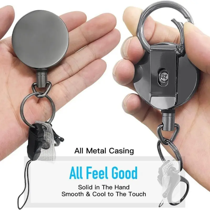 Black Electroplated Metal Easy Pull Retractable Keychain -  Multifunctional Roll Retractable Keychain for Men