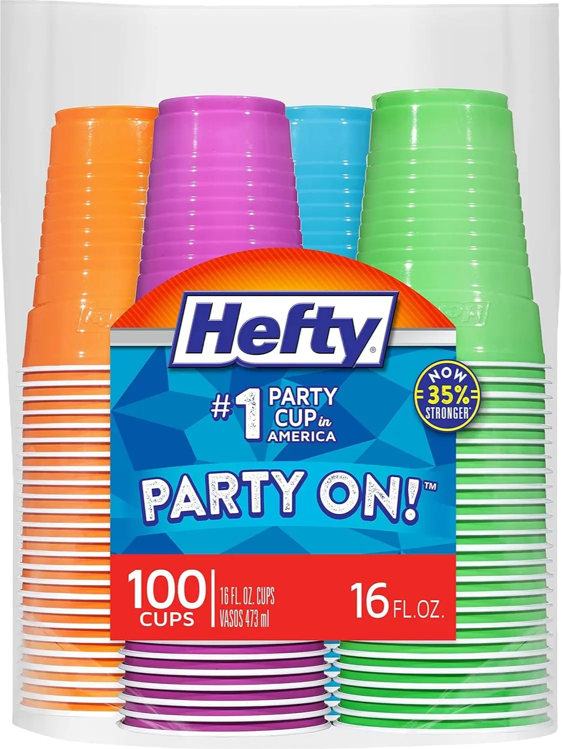 100 Count 16 oz Disposable Plastic Cups, Assorted Colors, Easy-Grip Party Cups for BBQs, Tailgates, Birthdays, Picnics and Everyday Events