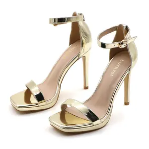 Women's High Heels Platform Sandals Square Open Toe 4-inch Stiletto Heel Footwear with Adjustable Ankle Strap Girl Fashion Elegant Comfortable Summer Casual Dress Heeled Shoes for Wedding Party Prom Daily Wear