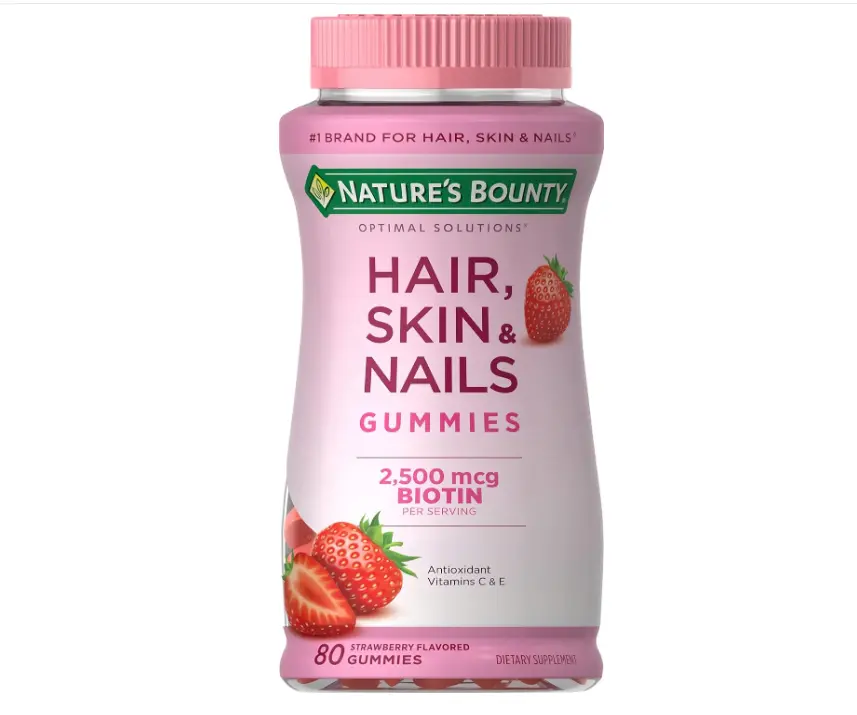 Optimal Solutions Hair, Skin & Nails Vitamin Gummies with Biotin, 2500 mcg, Strawberry, 80 Count, 40 Total Servings