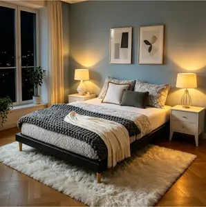 King Size Platform Bed Frame, Faux Leather Upholstered, Center Support, No Box Spring Needed, Comfortable Bedroom Bed (Black)