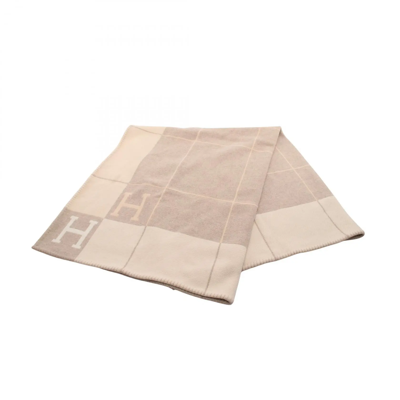 Pre-owned HERMÈS Wool Small Leather Goods Hermes Plaid Avalon III Coco Camomille Cashmere Blanket