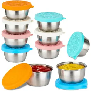 10 Pack 1.6 Oz Salad Dressing Containers To Go, Stainless Steel Small Condiment Containers with ,  Leakproof Sauce Container Cups for Lunch Bento Box Picnic & Travel
