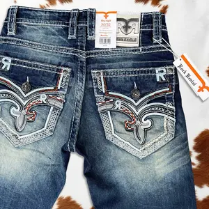 Y2K Men’s Rock Revival Straight-Leg Slim Jeans With RR Embroidery, Rock Revival for Men, Western Jeans, Men's Denim Jeans, Y2K Jeans, Gift for Him