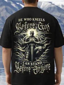 Plus-Size Men'S T-Shirt - Y2K Street Style |   Son Of God, Cross Print, Suitable For Church, Casual Wear And Christian Gifts - Machine Washable Crew Neck Short Sleeve Top, Faith Based Fashion, Perfect Holiday Gift, Plus Size