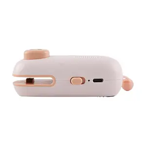 Kawashimaya Mini Bag Sealer Pink Pig - Portable Hand Press, USB Charging, Kitchen Snack Sealer Tool
