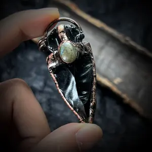 Natural Black Obsidian Labradorite Pendant Necklace Vintage Copper Stone Necklace For Daily Wear Positive Energy Feng Shui Jewelry Gift
