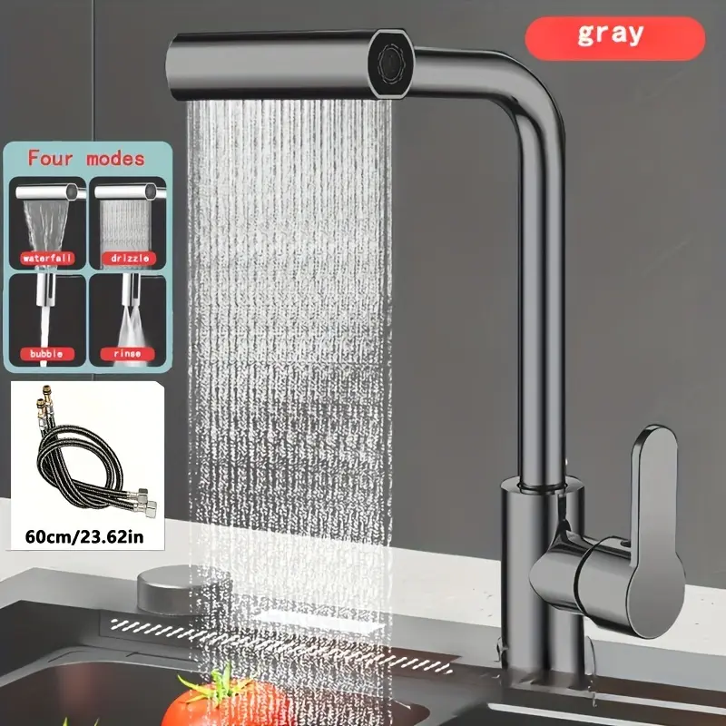 Commercial-Grade Single-Handle Kitchen Faucet with Pull-Down Sprayer - Kitchen Faucets with Pull Down Sprayer - 60CM Inlet Pipe & 360° Rotary Spout | Durable, Space-Saving Design for Farmhouses, Caravans, Stores & Modern Kitchens
