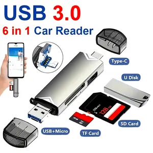 6-in-1 USB 3.0 Card Reader with 5Gbps High-Speed Data Transfer, Type-C Android Interface, SD/TF/Memory Card Compatible, Plug & Play for Smartphones Tablets Cameras, Sd Card Reader for Phone