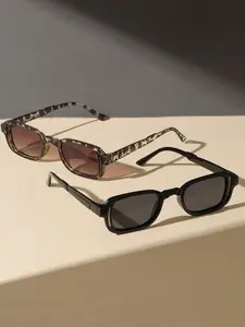 2counts Sunglass Men Vintage Sunglasses Women Retro Fashion Glasses Vacation Stylish Glasses Square Mirrored Shades