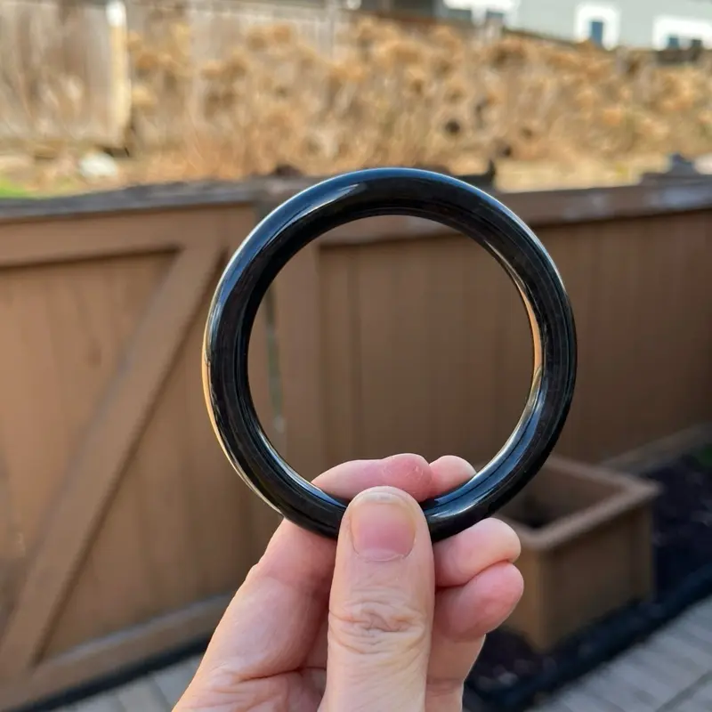 BW055-RP 59mm Certified Untreated Grade A Jade Bracelet｜Burmese Jadeite Bangle｜Princess Round WuJi Piano Black