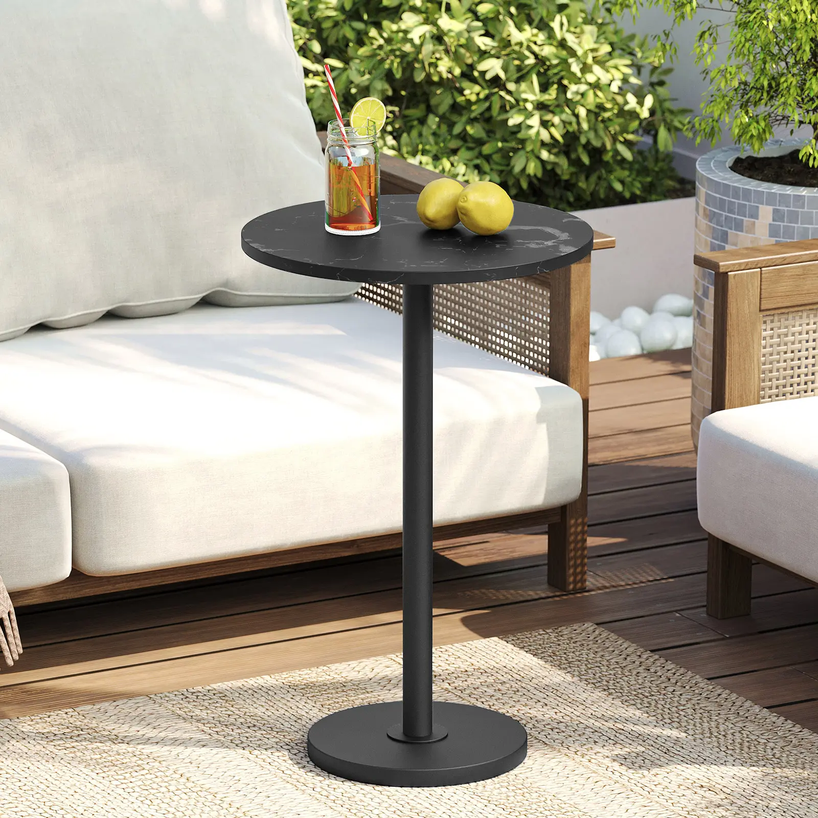YATINEY Small Side Table, Round Drink Table, Coffee Table for Small Spaces, Martini Pedestal Table for Living Room, Sofa Couch, Marble Black #SummerVibes#DealsforYouDays #SummerGarden