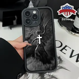 TPU Phone Case for iPhone 15 16 14 Pro Max 13 12 11 XR XS Plus E Crucifixion Pattern Pocket-Friendly Shockproof Silicone Protective Soft Smartphone Casing