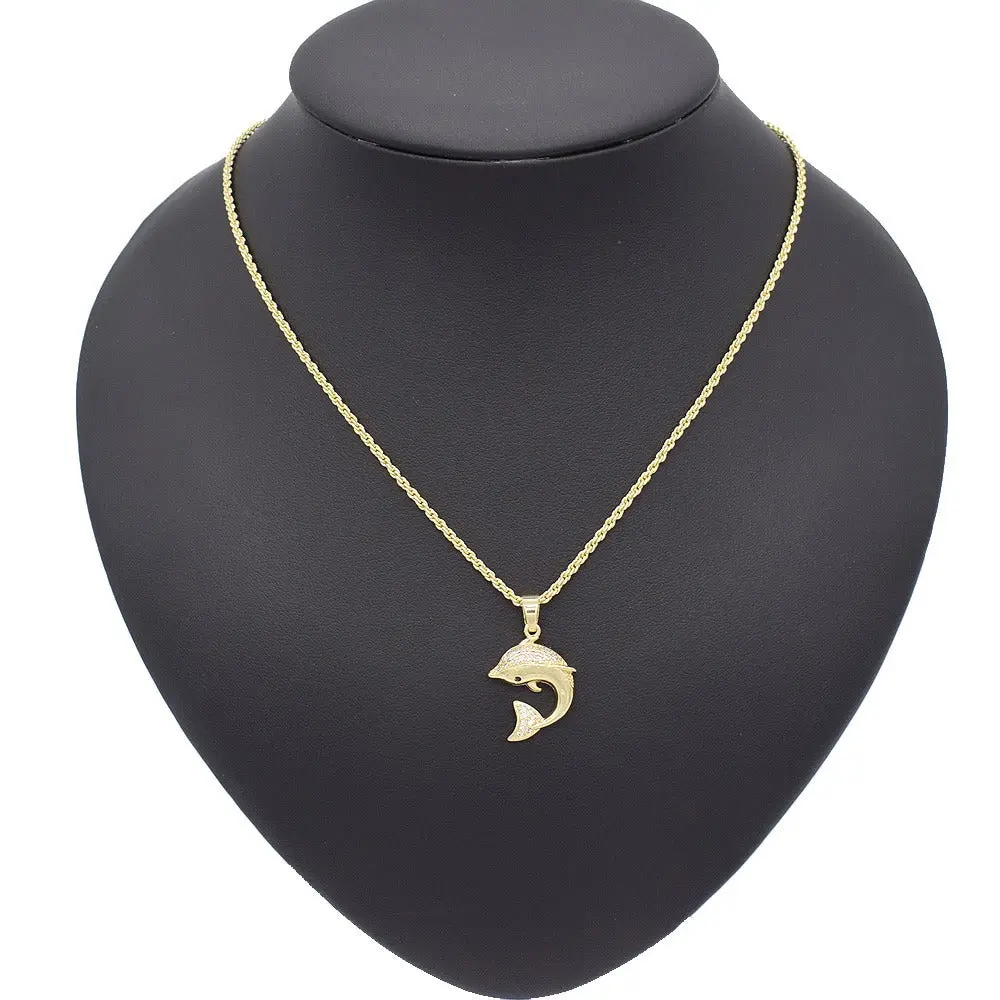 18 Karat Layered Real Gold-Filled Dolphin Pendant Charm Necklace with 18-in Chain, Daily Wear Accessory, Necklace Gift #14, Daily Wear Necklace